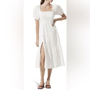 ASTR The Label Cotton Poplin Puff Sleeve Tiered Midi Dress White Sz XL